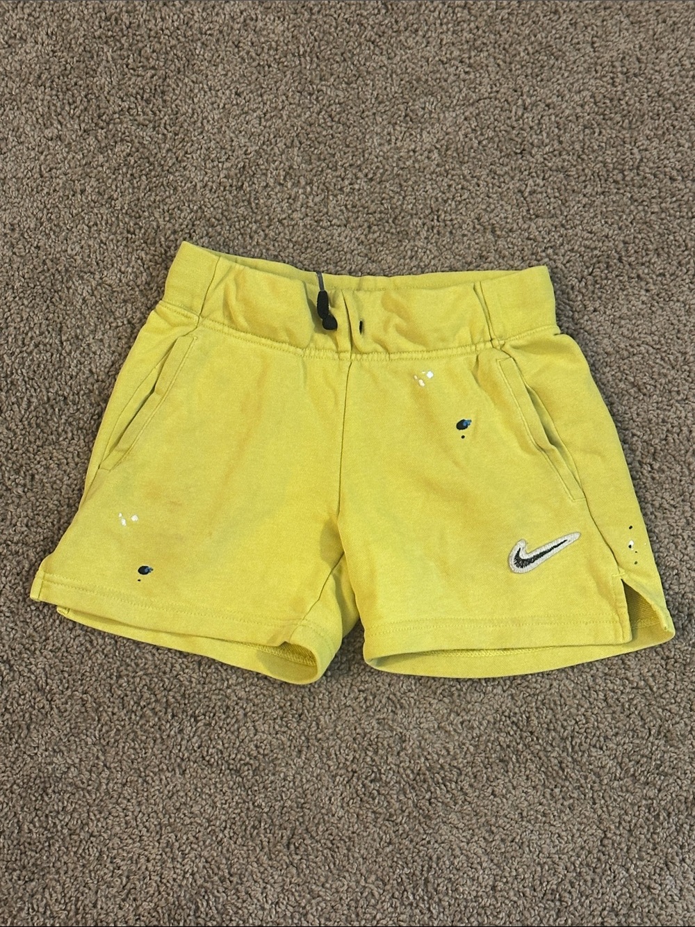 Nike Bright Yellow Kids Athletic Shorts with Swoosh